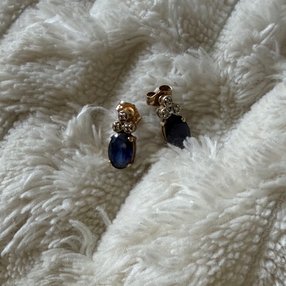 10K gold sapphire + diamond stud earrings